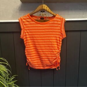 Talbots Tangerine Orange Striped Sleeveless Ruched‎ Tie Top Size XS